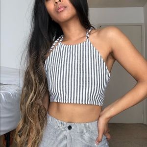 Halter Cropped Vertical Striped Top